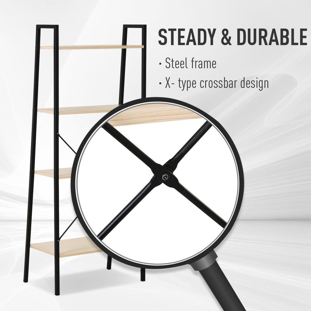 4-Tier Minimalistic Ladder Shelf Unit Steel Frame Home Display Storage