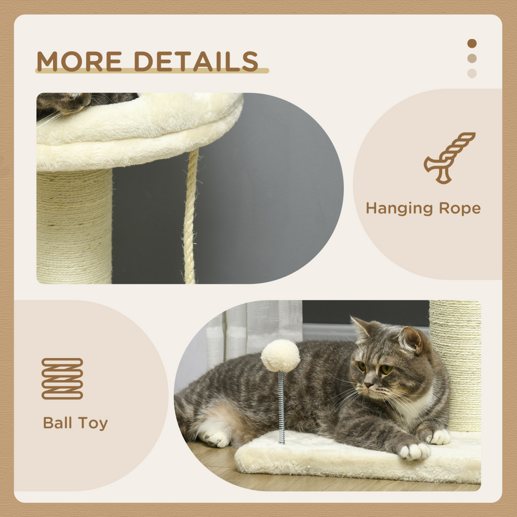 Cat Tree for Indoor Cats w/ Sisal Scratching Post, Spacious Kitten Bed - Cream