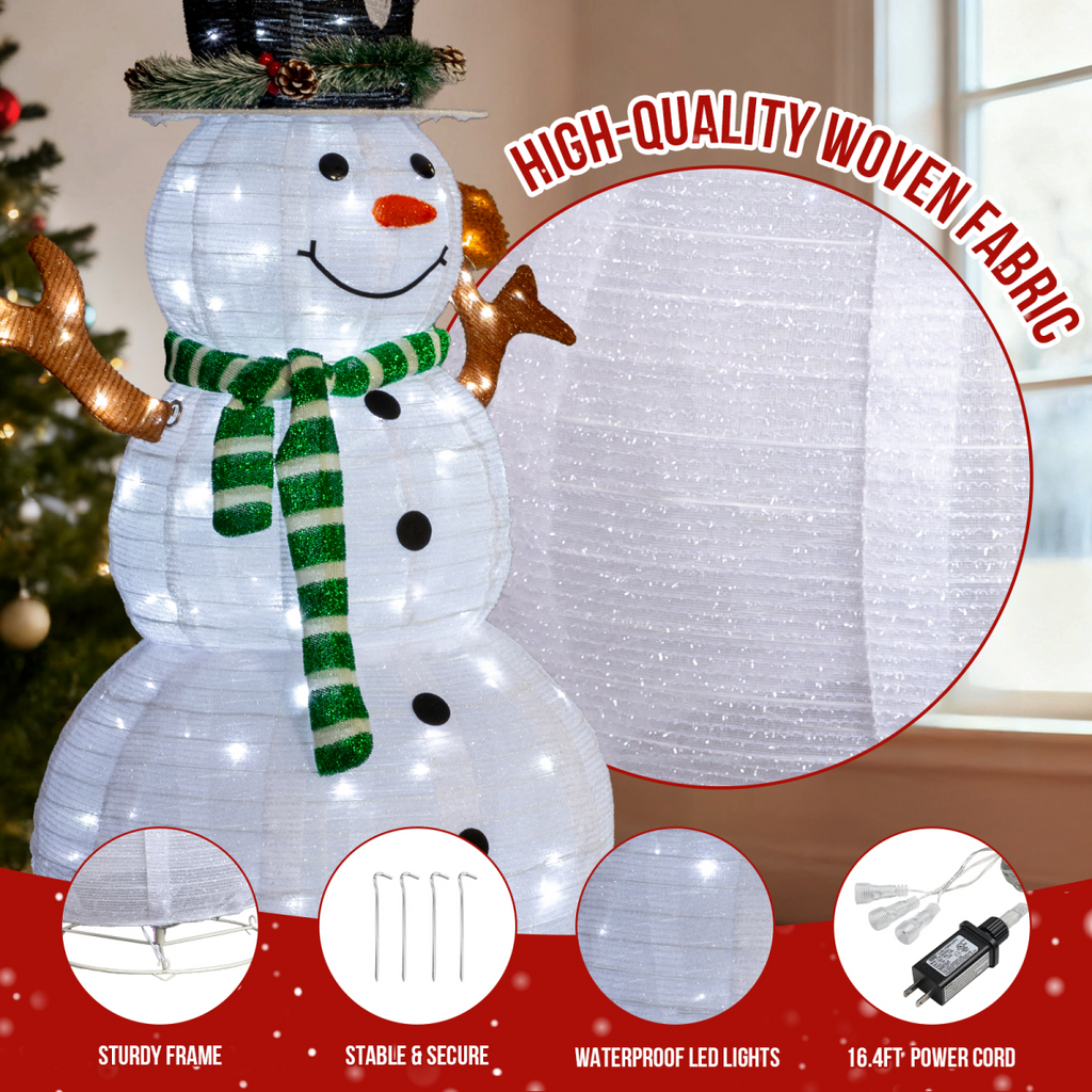 1.2M Lighted Snowman and Squirrel Christmas Yard Decorations, Pre-lit Pull Up Snowman with 120 White LEDs, for Xmas Outdoor Holiday Indoor Decor Lighted Holiday Displays, White