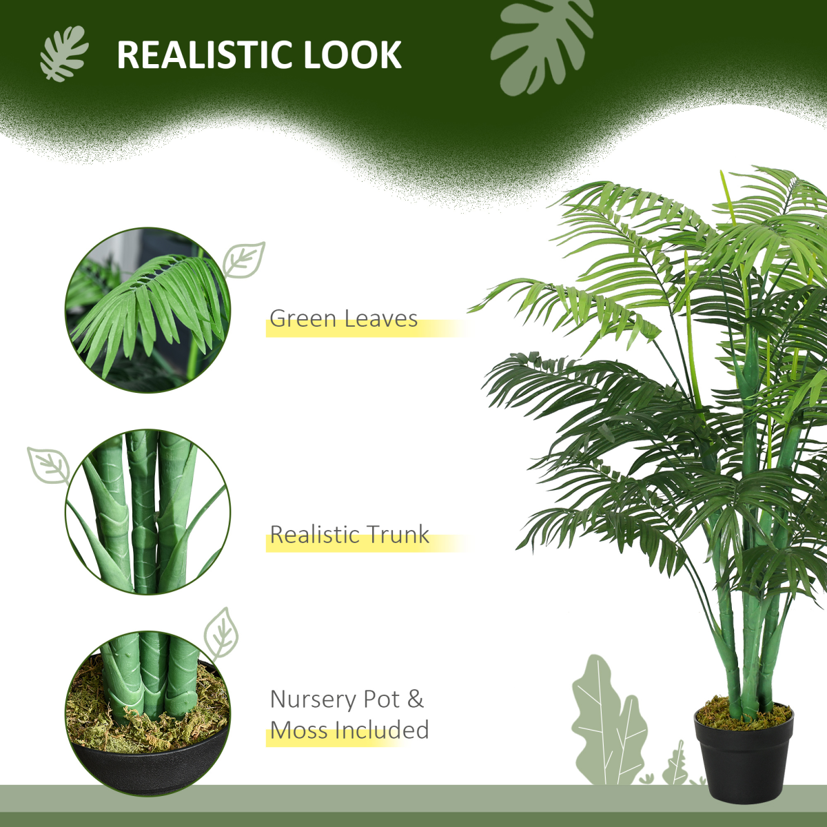Artificial Palm Tree 18 Leaves with Nursery Pot, Fake Tropical Tree 125cm