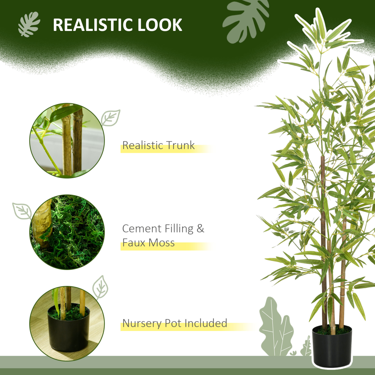 HOMCOM Artificial Plant Bamboo Artificial Tree Height 120 cm with Pot