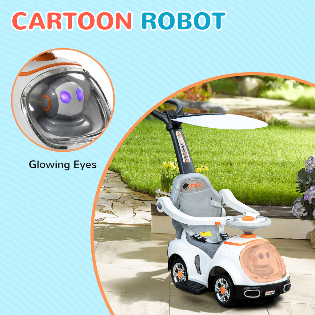 AIYAPLAY 3 in 1 Ride on Push Car, Cartoon Robot Foot to Floor Slider - White