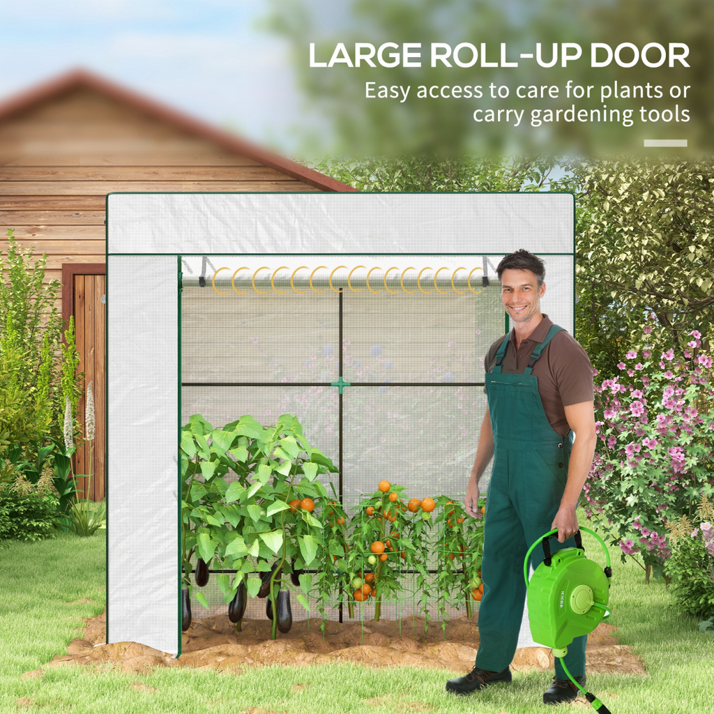Outsunny Walk-in Garden Green House  Large Roll-up Door and 2 Mesh Windows White