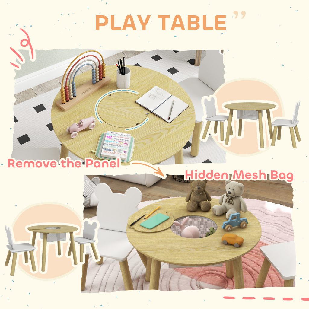 AIYAPLAY 3 Pieces Toddler Table and Chair Set with Centre Mesh Bag