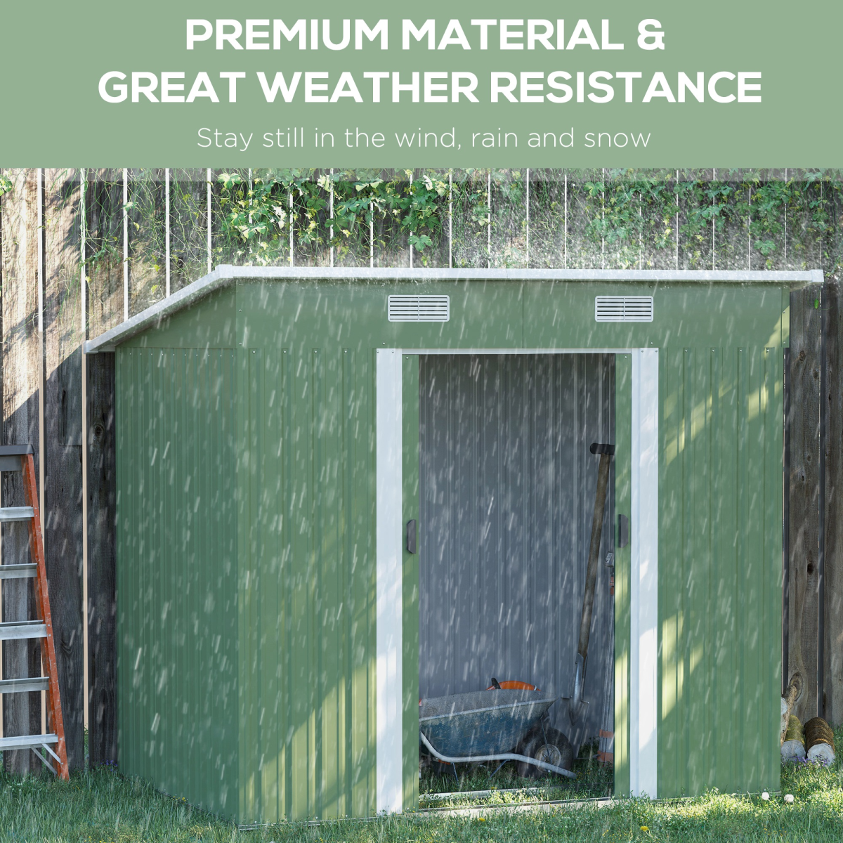 6.8 x 4.3ft Outdoor Garden Storage Shed, Tool Storage Box Green 6.8x4.3ft