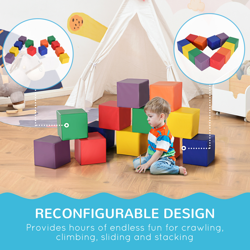 12 Piece Kids Soft Play Blocks Soft Foam Toy Building Stacking Block HOMCOM