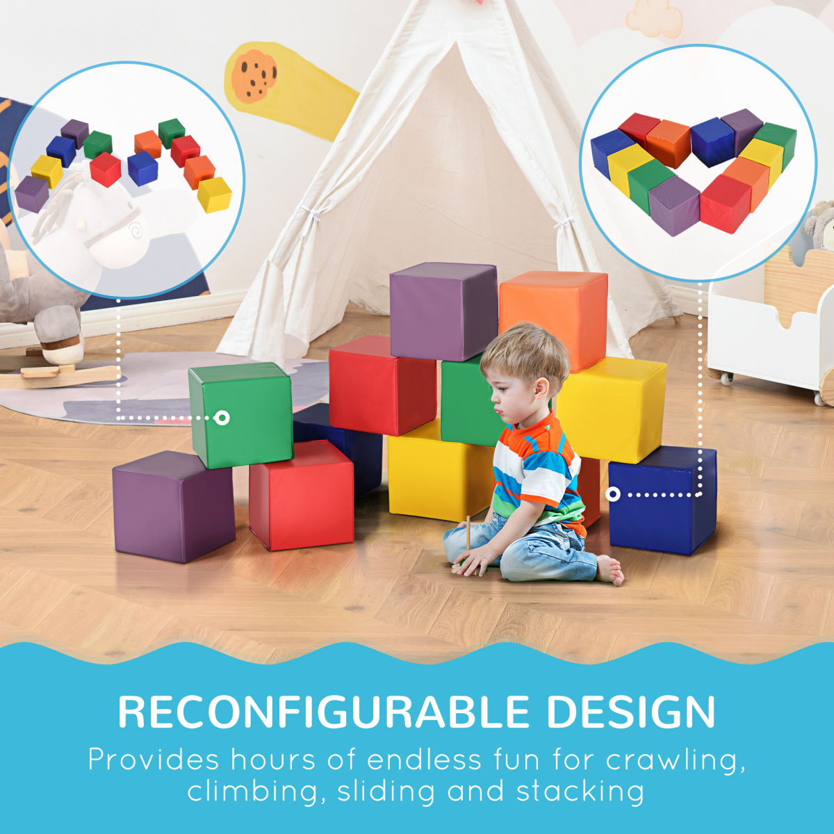 12 Piece Kids Soft Play Blocks Soft Foam Toy Building Stacking Block HOMCOM