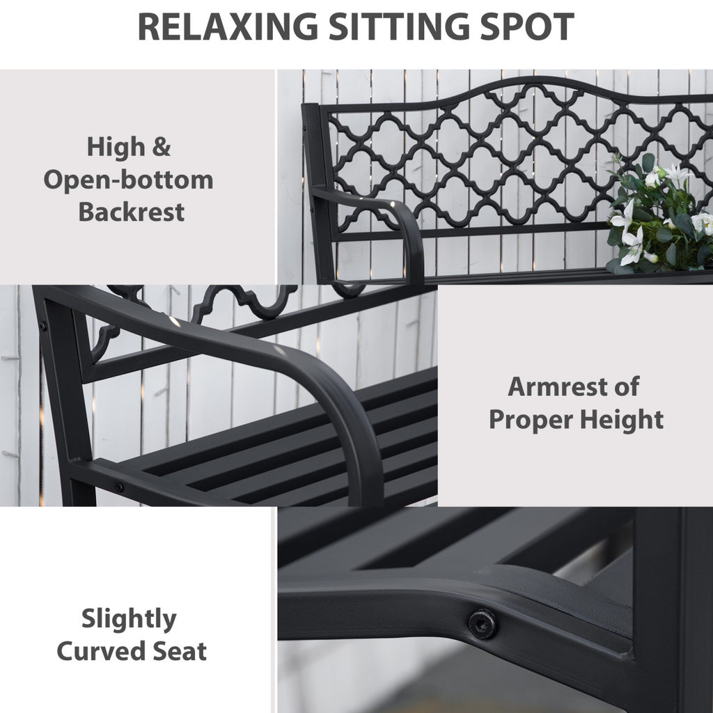 2-Seater Outdoor Garden Bench Antique Steel Armrest,