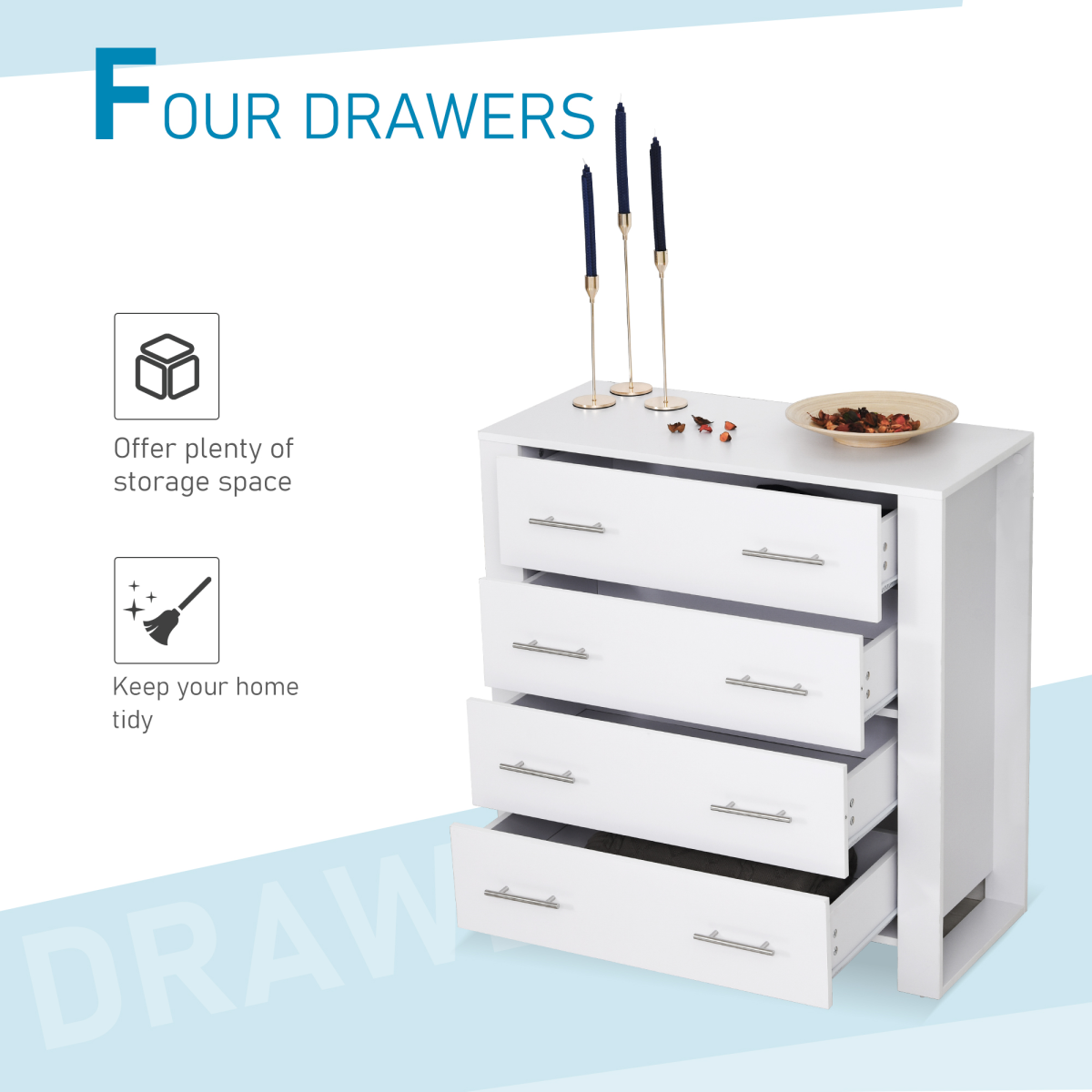 Chest Of 4 Drawers Home Storage Clothes Cabinet Metal Handles White