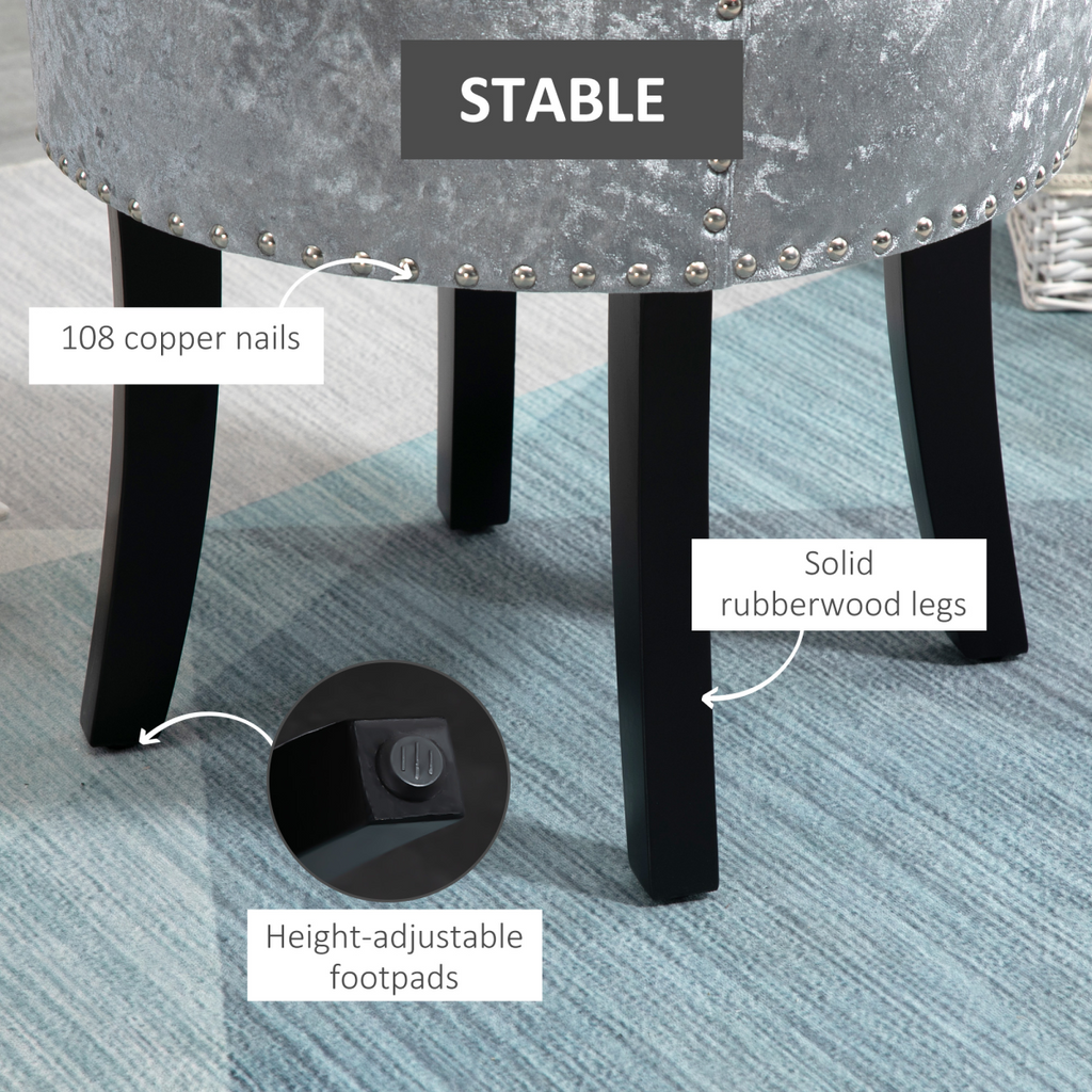 Dressing Table Stool Vanity Seat w/ Rubber Wood Legs Bedroom - Grey