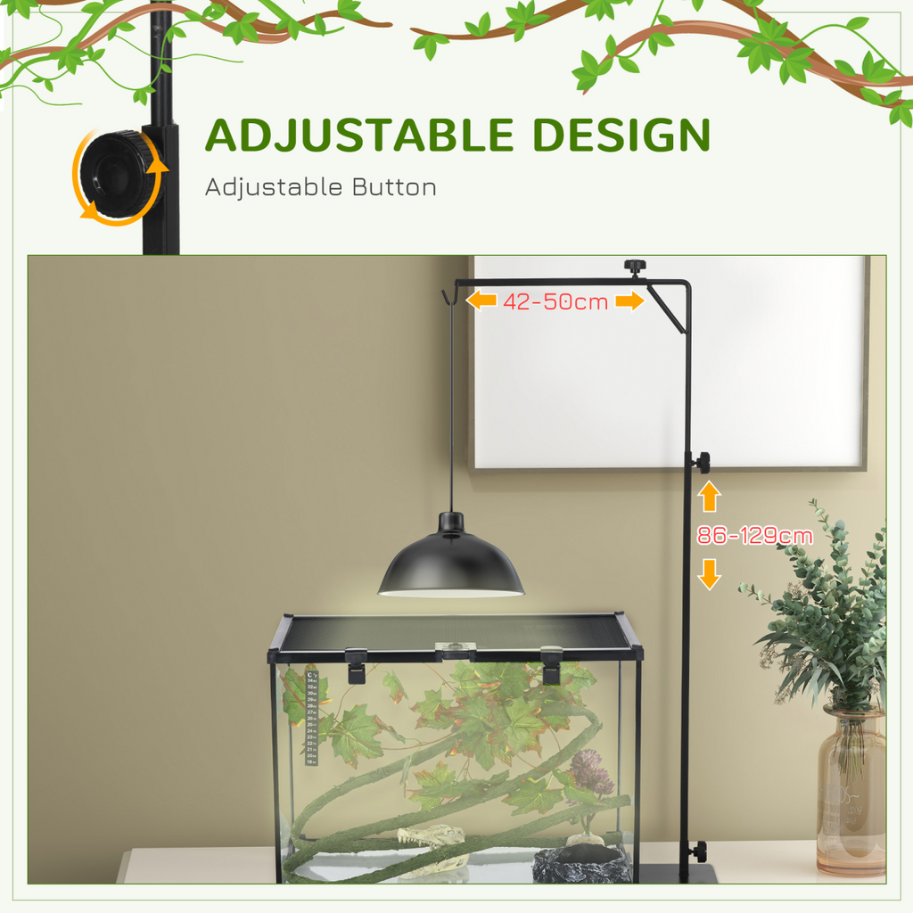 PawHut Reptile Lamp Stand, 86-129Hcm Adjustable Lamp Holder w/ Base, Hook