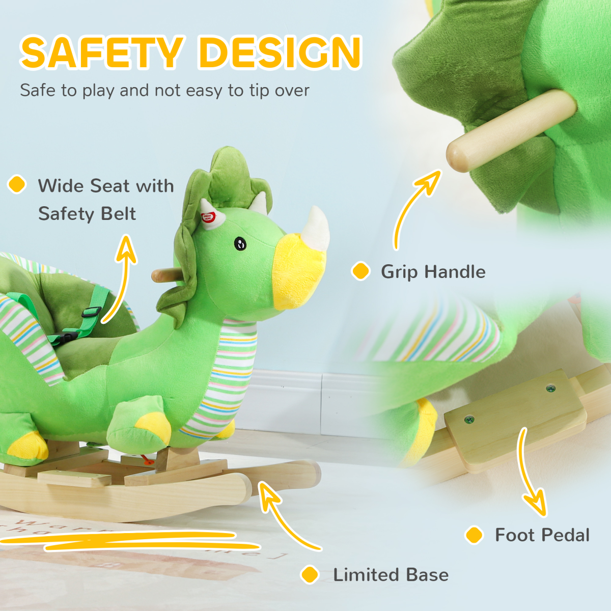 AIYAPLAY Rocking Horse Dinosaur Design Baby Rocker with Animal Sound, Green