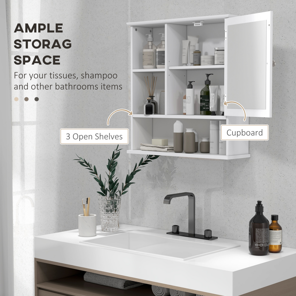 Wall Mount Mirror Cabinet Bathroom Storage Single Door Mounted Glass Cupboard