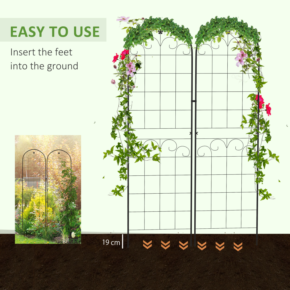 Outsunny Set of 2 Metal Trellis for Climbing Plants, Floral Design