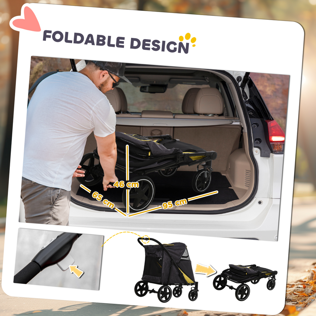 PawHut Foldable Dog Carriage w/ Universal Wheels, Shock Absorber - Grey