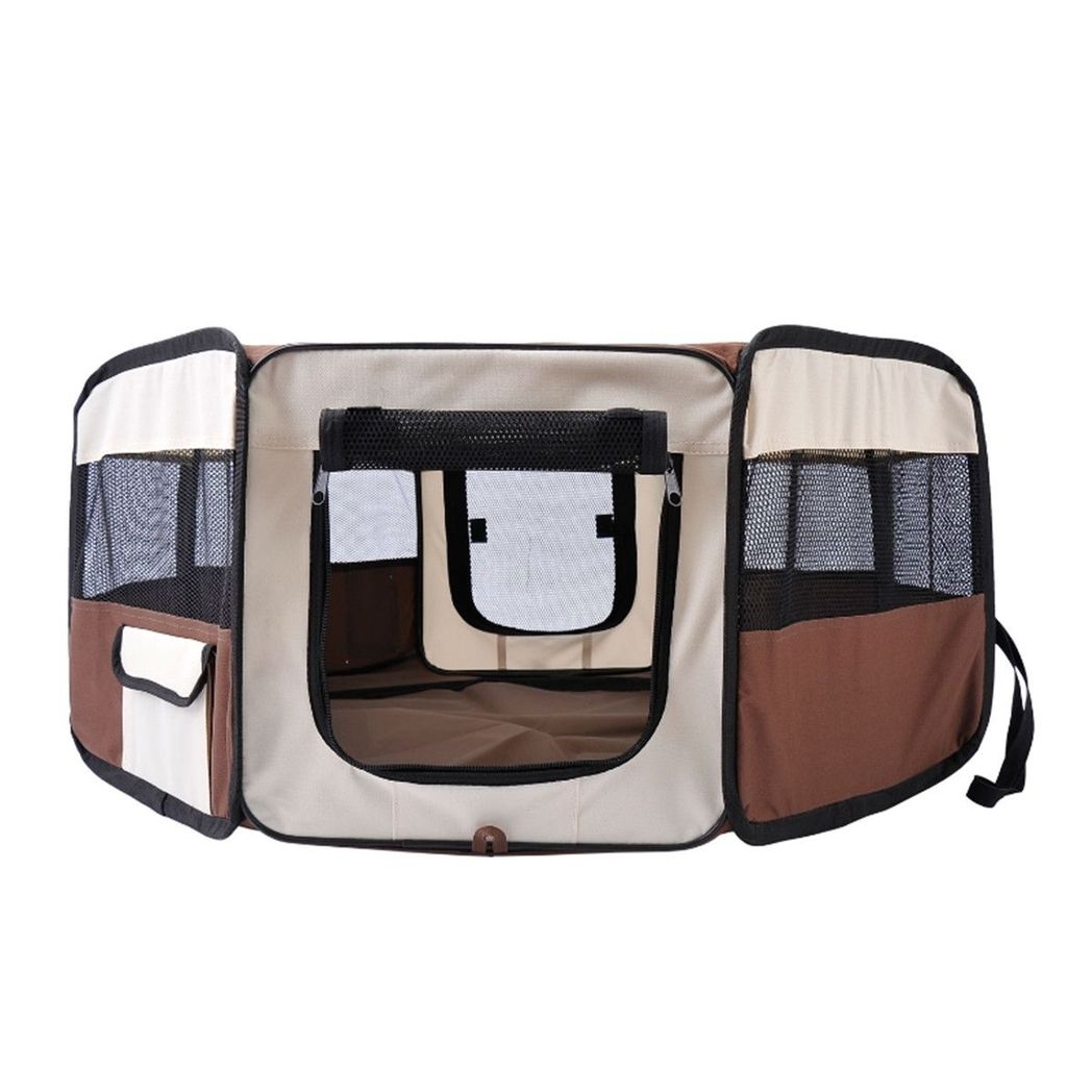 PawHut Foldable Pet Playpen – Brown & Cream, 90cm