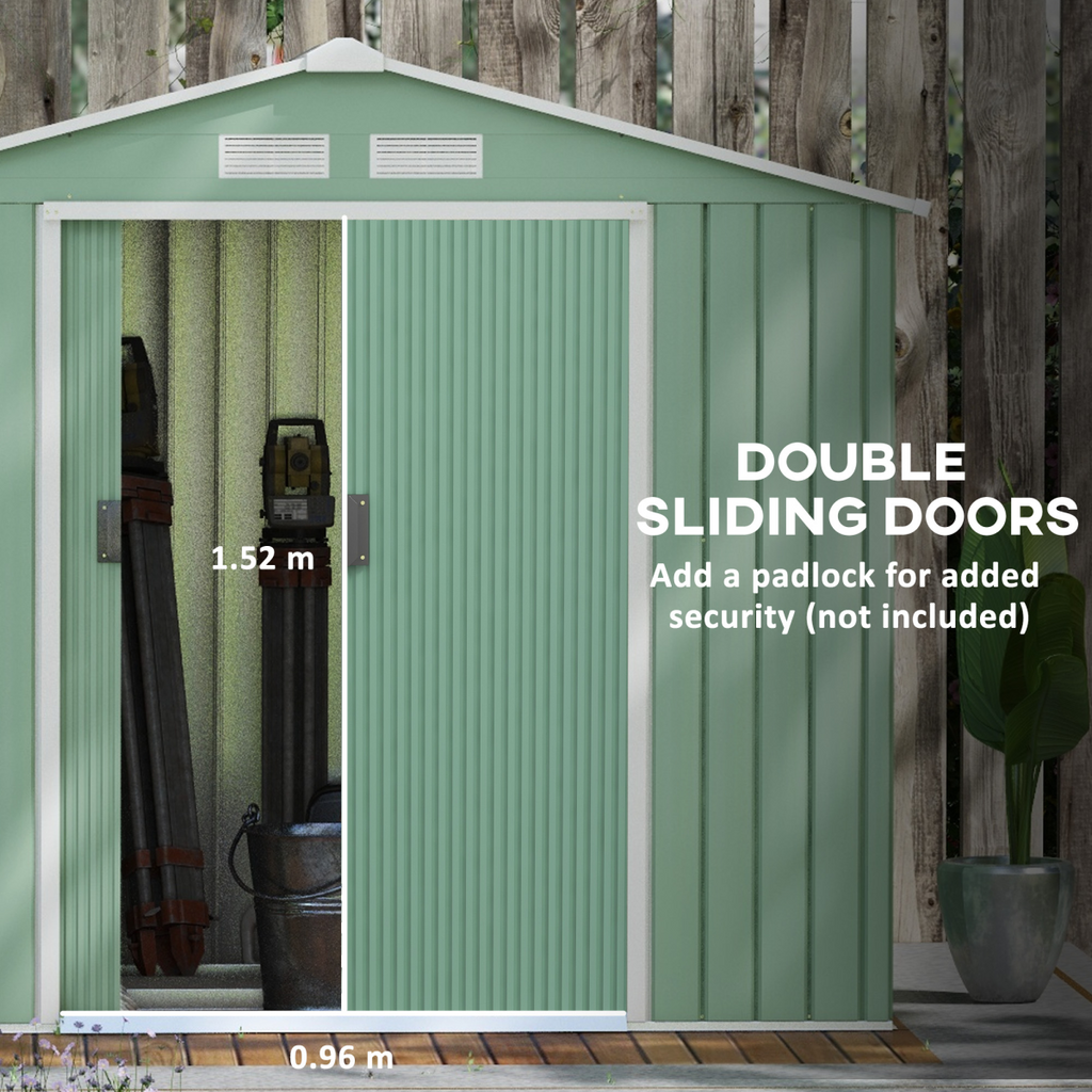 Garden Shed Storage Unit w/ Locking Door Floor Foundation Air Vent Light Green