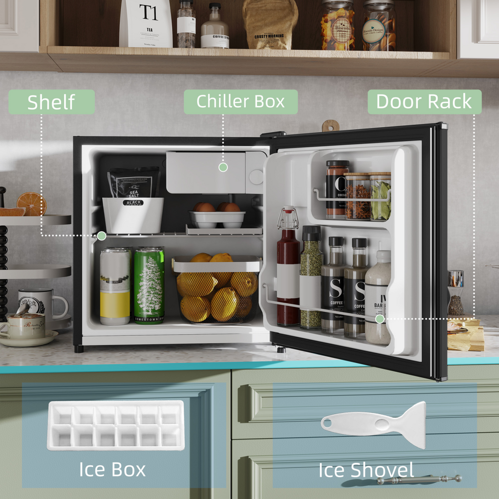 HOMCOM 46L Counter Top Fridge with Chiller Box Mini Fridge for Bedrooms Black