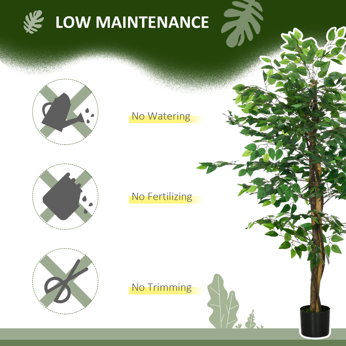 HOMCOM 150cm Artificial Tree Ficus for Indoor Outdoor Home Decor, Fake Tree