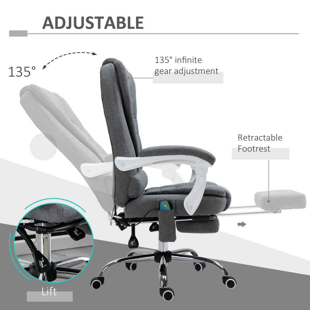 Vintage High Back Heated Massage Office Chair with 6 Vibration Points, Grey