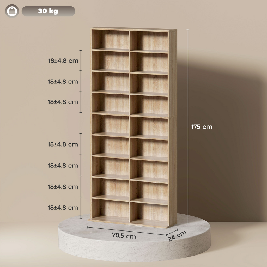HOMCOM 640 CD Storage Unit 360 DVD Storage Tower with 18 Compartments Natural