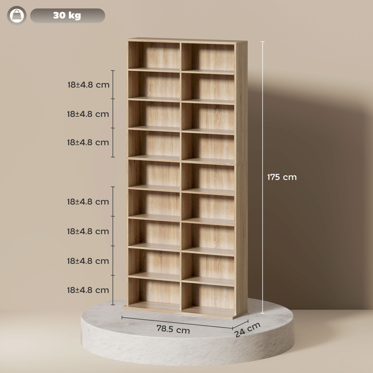 HOMCOM 640 CD Storage Unit 360 DVD Storage Tower with 18 Compartments Natural