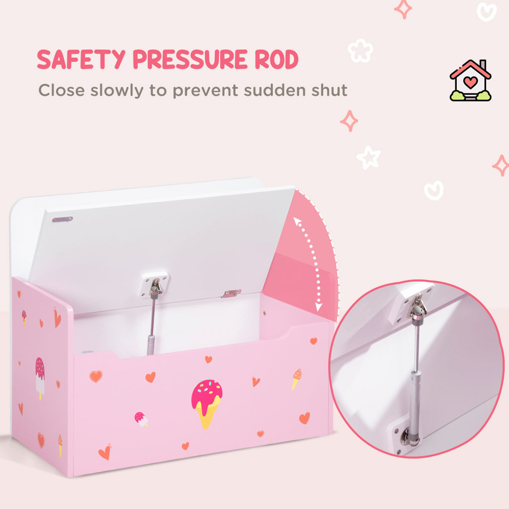 Two-In-One Wooden Toy Box, Kids Storage Bench w/ Safety Rod - Pink