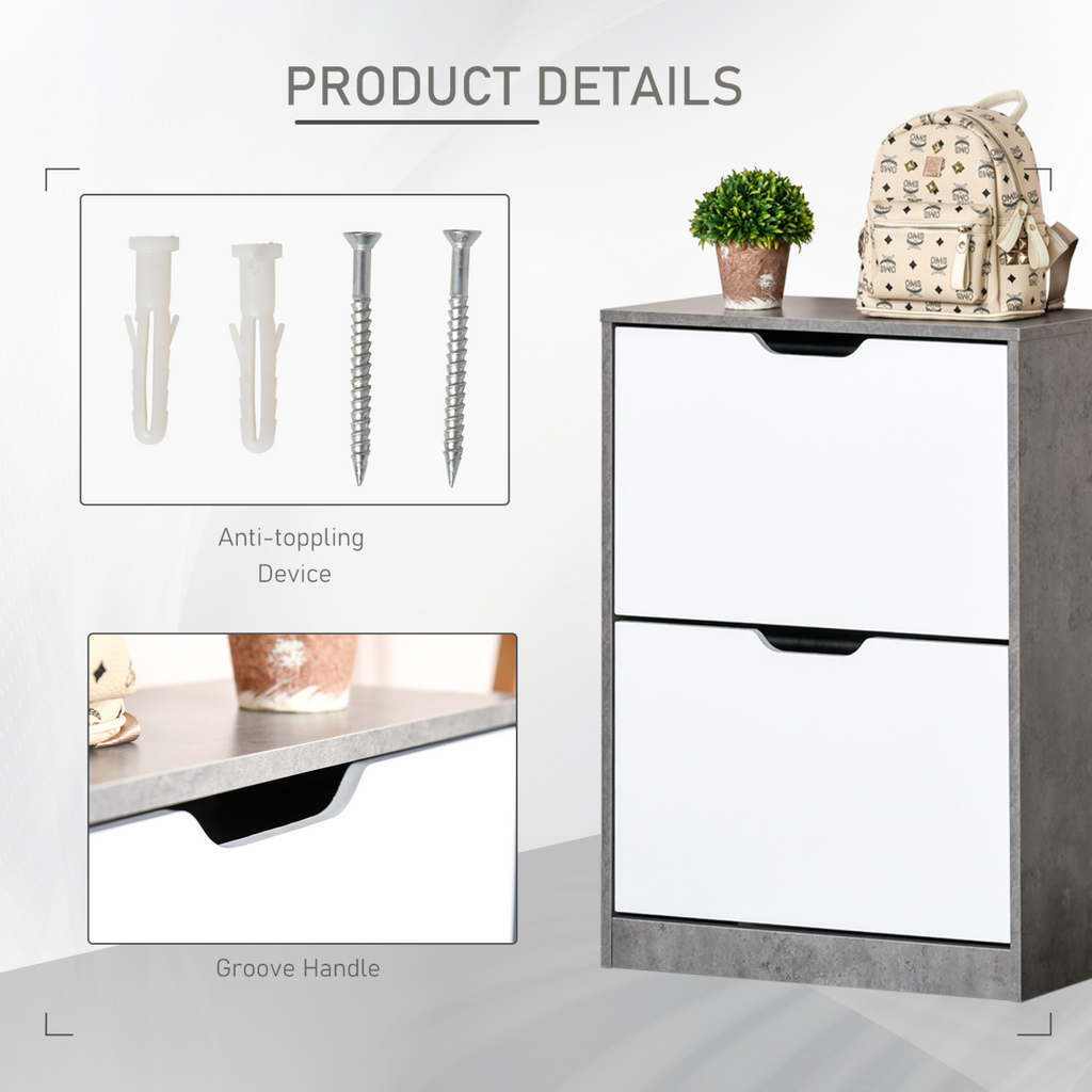 Two Drawer Shoe Cabinet Home Storage Organiser  Groove Handles Hallway HOMCOM