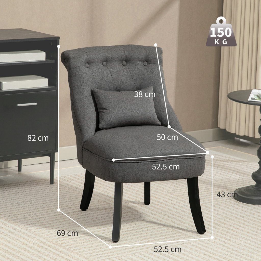 HOMCOM Fabric Single Sofa Upholstered with Pillow Wood Leg Charcoal Grey