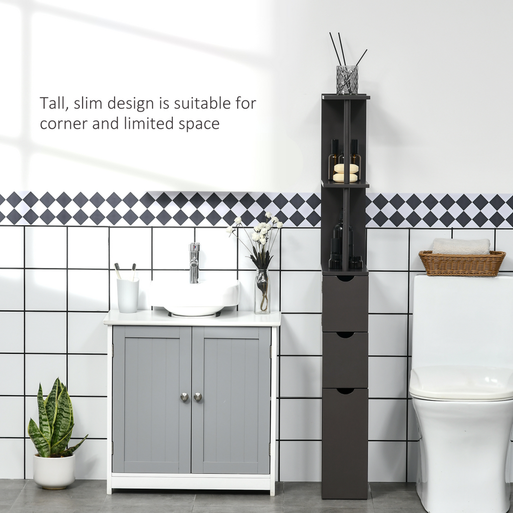 HOMCOM Tall Bathroom Storage Cabinet with Shelf and Drawers, Brown