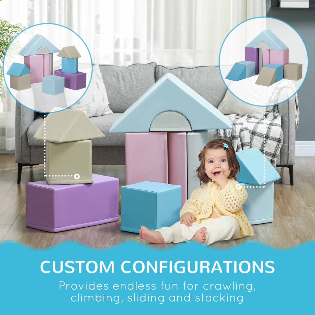HOMCOM 11 Piece Soft Play Equipment for Toddlers, Soft Play Set, Blue
