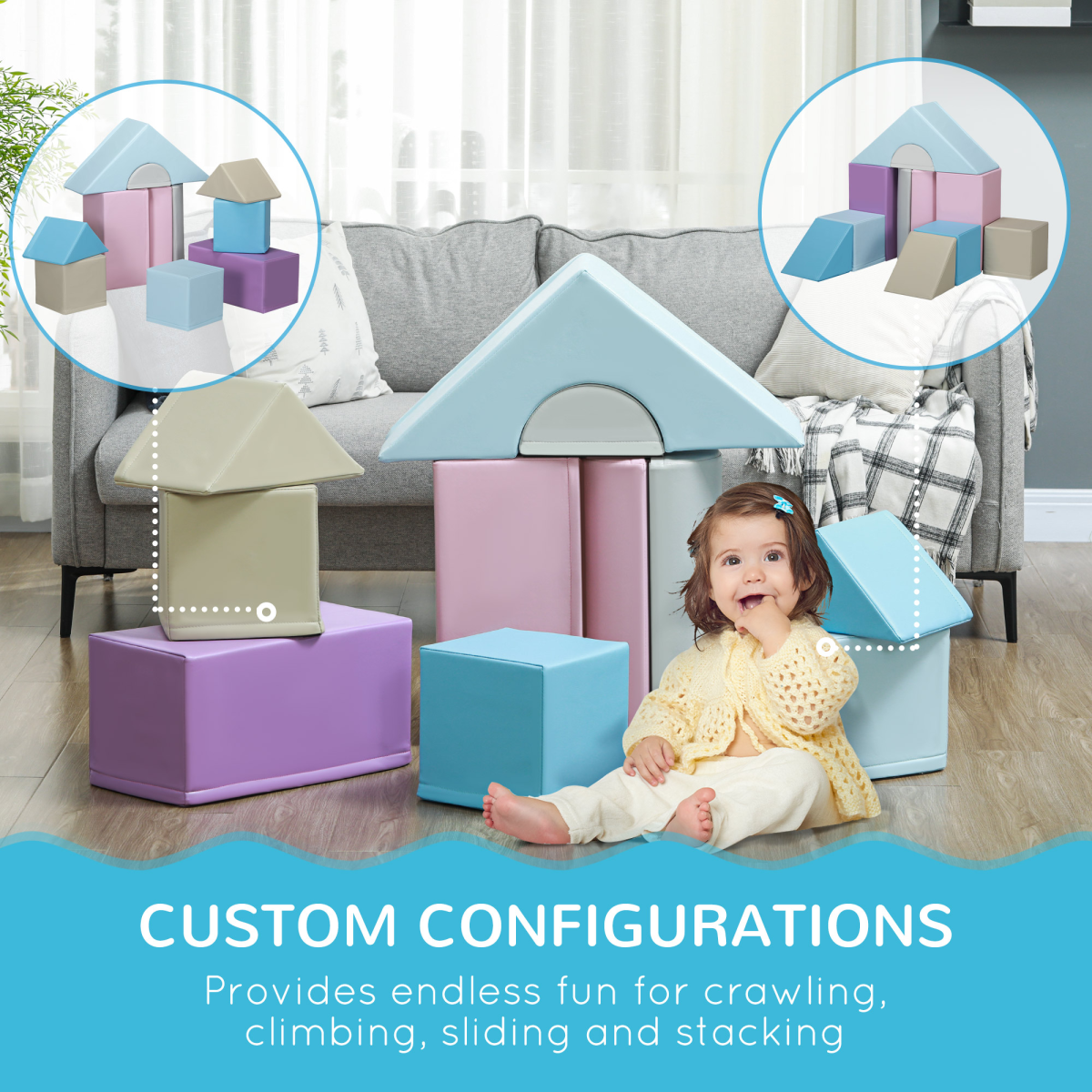 HOMCOM 11 Piece Soft Play Equipment for Toddlers, Soft Play Set, Blue