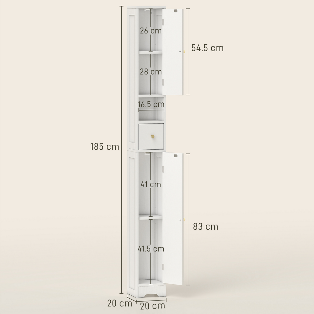 HOMCOM 20cm Slim Bathroom Storage Cabinet with Adjustable Shelves White