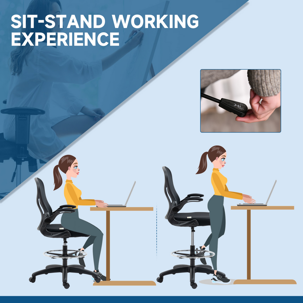 Vinsetto Draughtsman Chair Tall Office Chair with Adjustable Footrest Ring Black