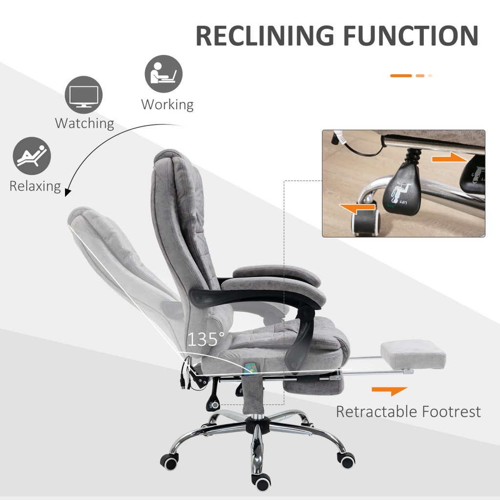 Vintage High Back Heated Massage Office Chair with 6 Vibration Points, Grey