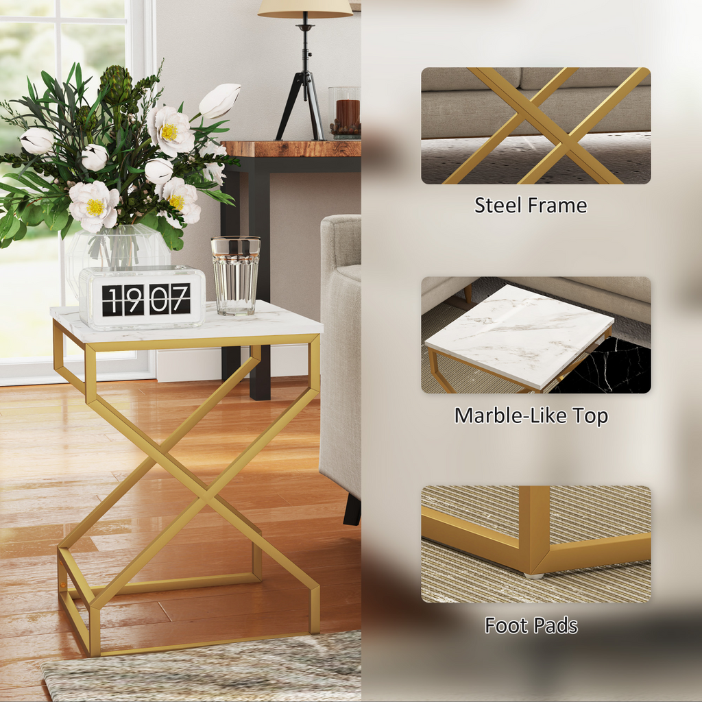 HOMCOM Nest Of Tables, Coffee Table Set with Steel Frame Black/White