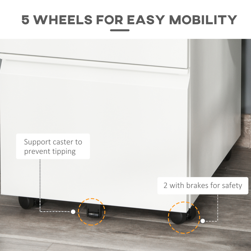 Mobile Vertical File Cabinet Lockable Metal Cabinet with 3 Drawers Vinsetto