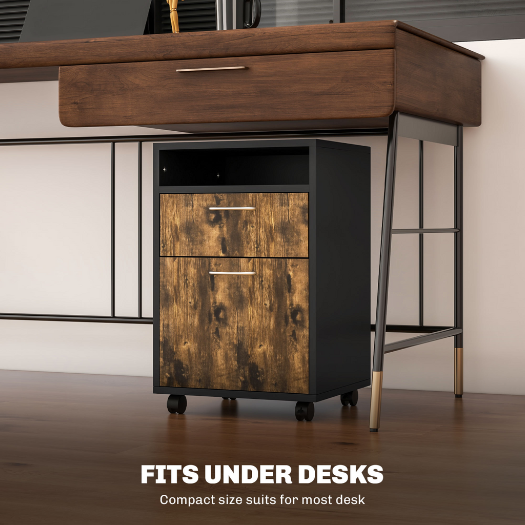 HOMCOM 60cm Storage Cabinet with Drawers and Open Shelf, Rustic Brown