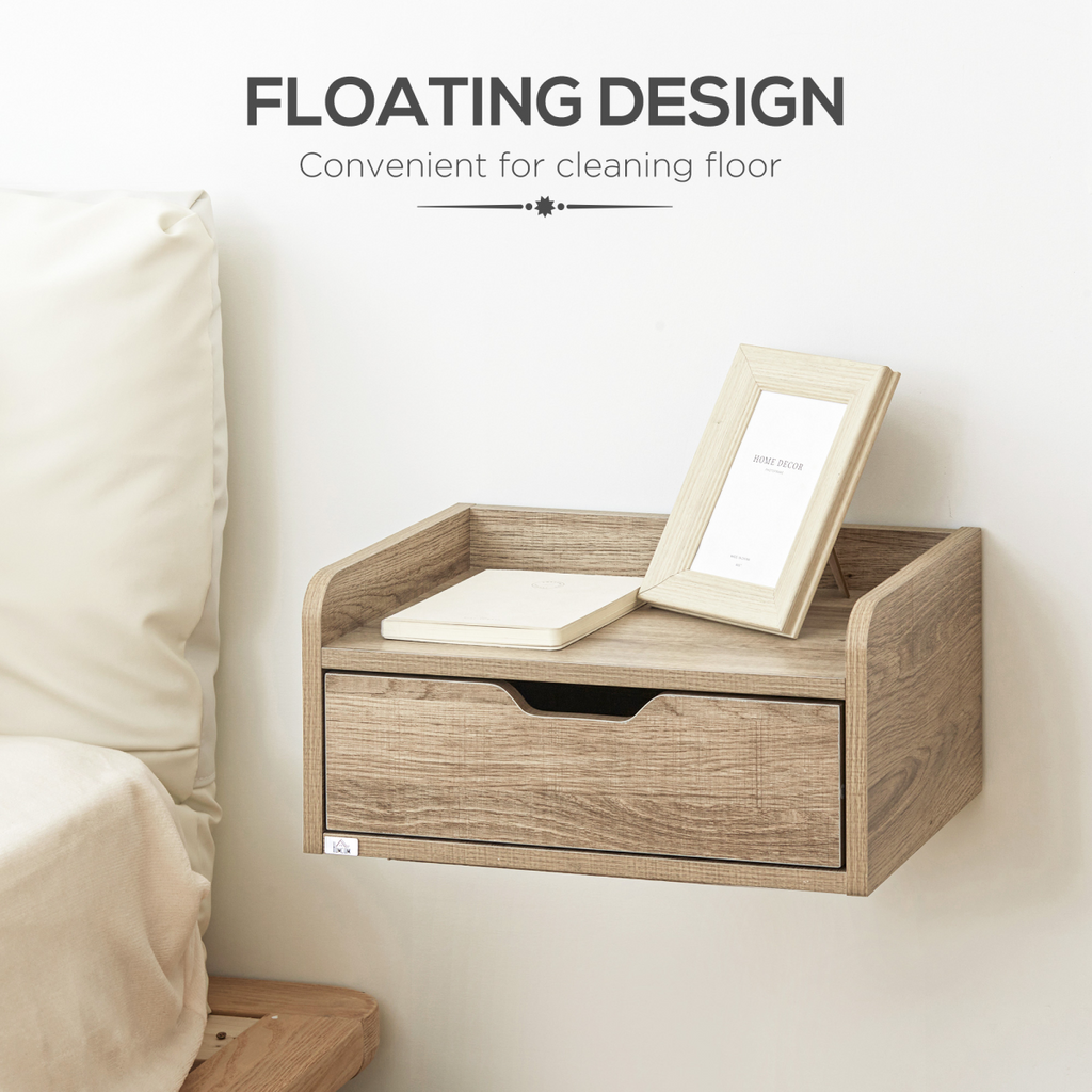 HOMCOM Floating Nightstand Set of 2, Wall Mounted Bedside Table with Drawer