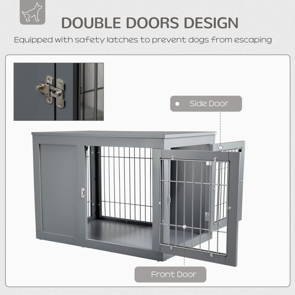 Furniture-Style Dog Crate Two Lockable Doors, for Small & Medium Dogs Pawhut