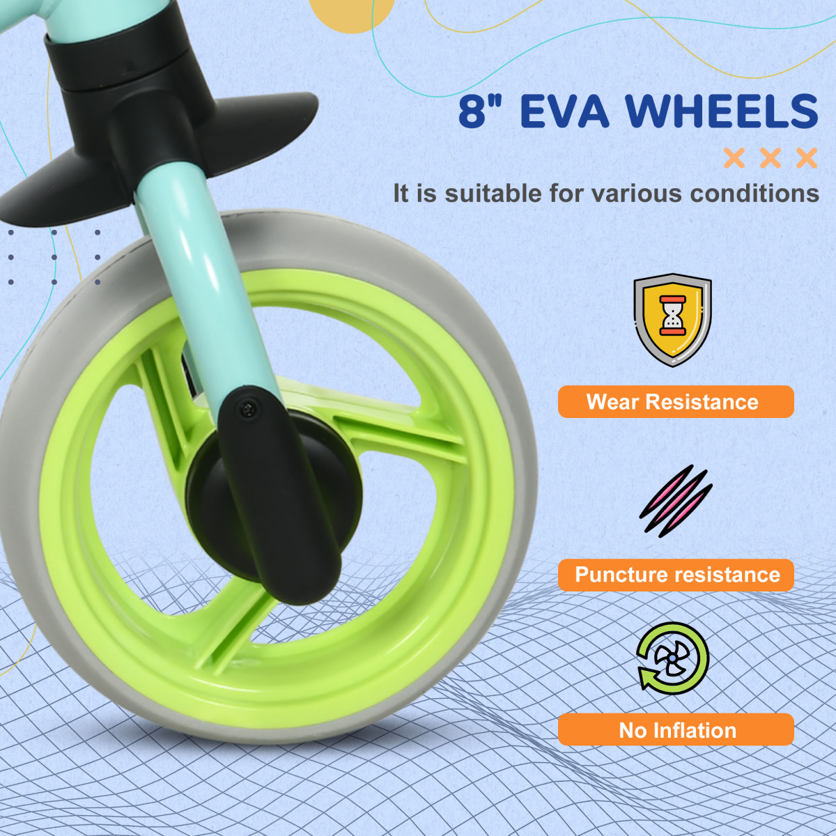 8" Baby Balance Bike with Adjustable Seat, Puncture-Free EVA Wheels - Green