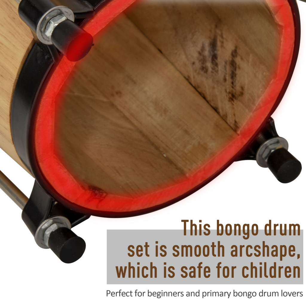 Wooden Bongo Drum Set with Sheepskin Drum Head 7.75" & 7" Tuning Wrench HOMCOM