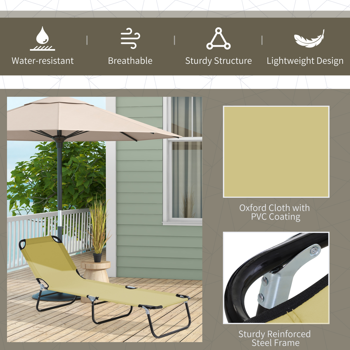 Reclining Lounge Chair with 3-Level Adjustable Backrest, Beige
