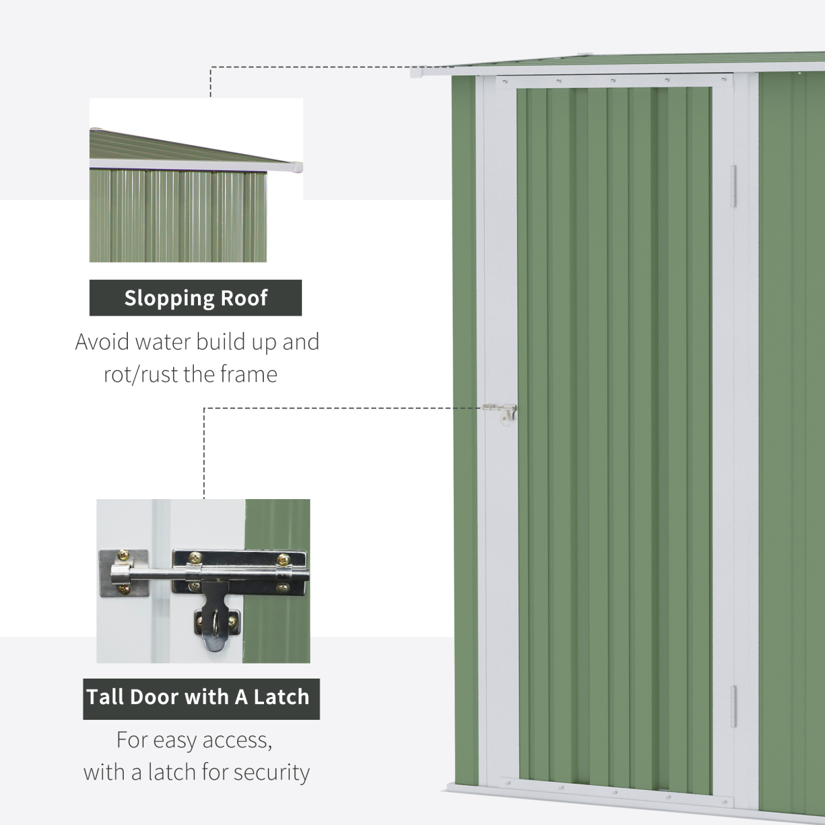 Garden Storage Shed, Sloped Roof, Lockable Door Green, 142x84x189cm