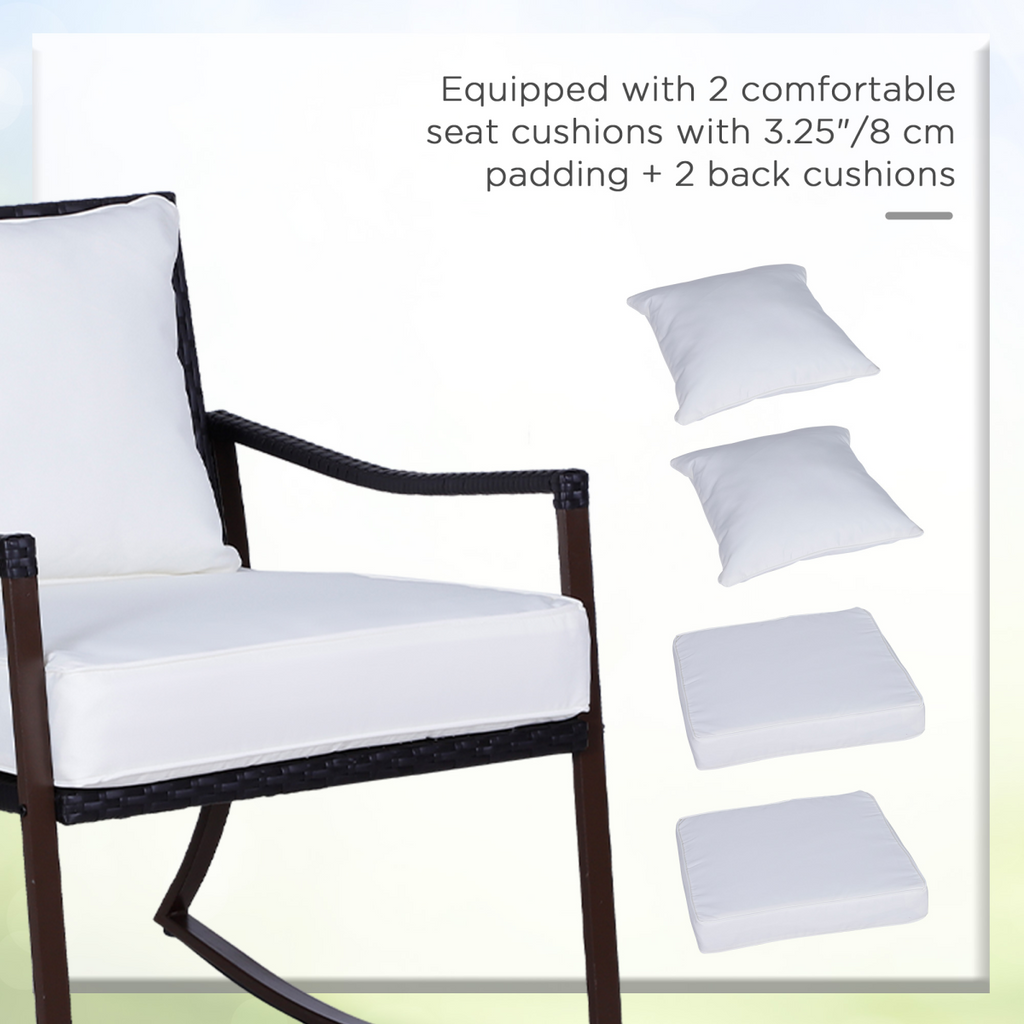 3 PCS Rocking Chair Bistro Set-Brown/Cream White