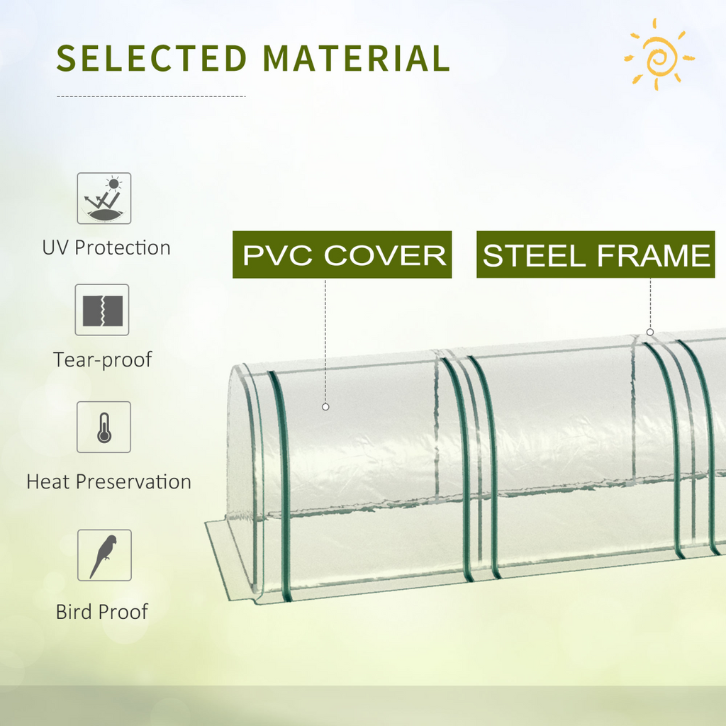 Outsunny Tunnel Greenhouse Steel Frame with Zipper Doors, Clear