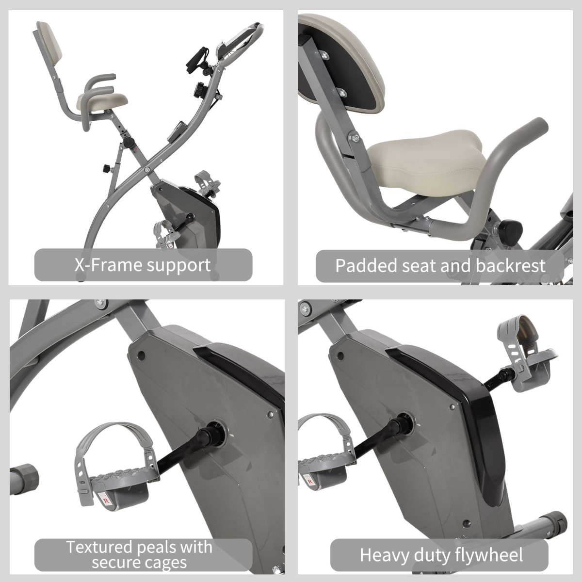 HOMCOM 2-In-1 Upright Exercise Bike 8-Level Adjustable with Pulse Sensor Grey