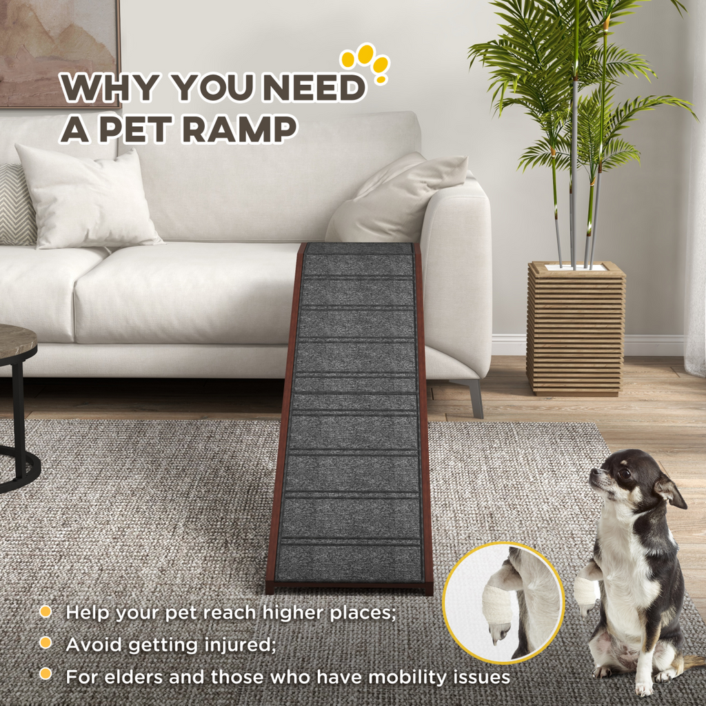 Pet Ramp for Dogs Cats W/ Non-Slip Carpet for Bed Sofa, 188x40.5x63.5cm Pawhut