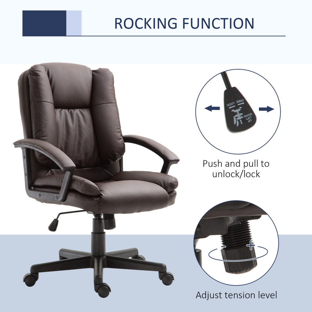Swivel Executive Office Chair Mid Back PU Leather Chair with Arm, Brown HOMCOM