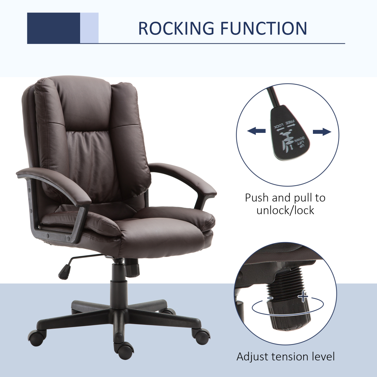 Swivel Executive Office Chair Mid Back PU Leather Chair with Arm, Brown HOMCOM